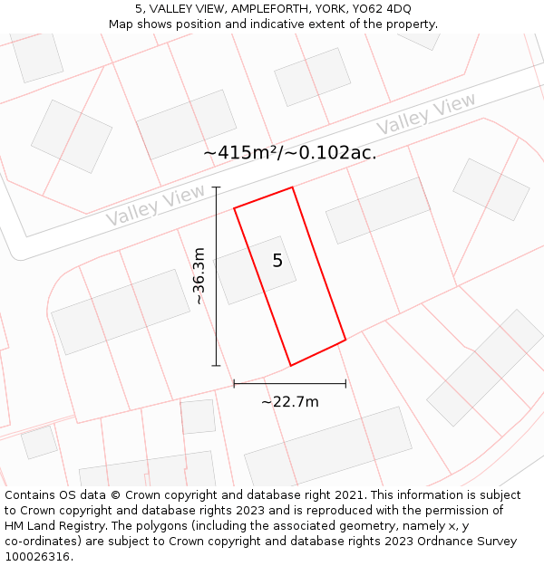 5, VALLEY VIEW, AMPLEFORTH, YORK, YO62 4DQ: Plot and title map