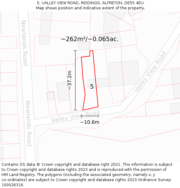 5, VALLEY VIEW ROAD, RIDDINGS, ALFRETON, DE55 4EU: Plot and title map