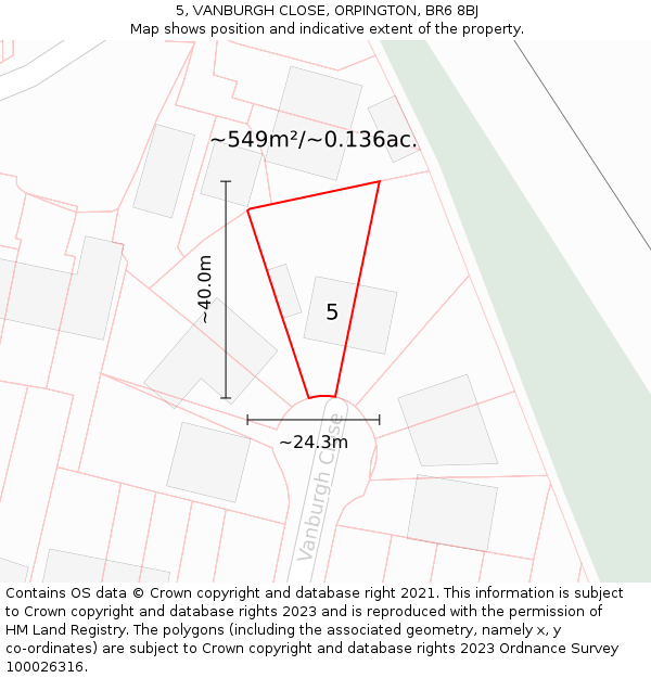 5, VANBURGH CLOSE, ORPINGTON, BR6 8BJ: Plot and title map