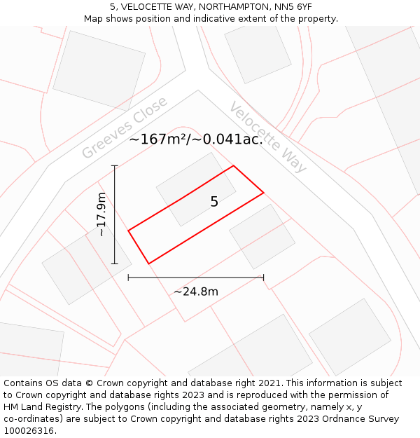 5, VELOCETTE WAY, NORTHAMPTON, NN5 6YF: Plot and title map