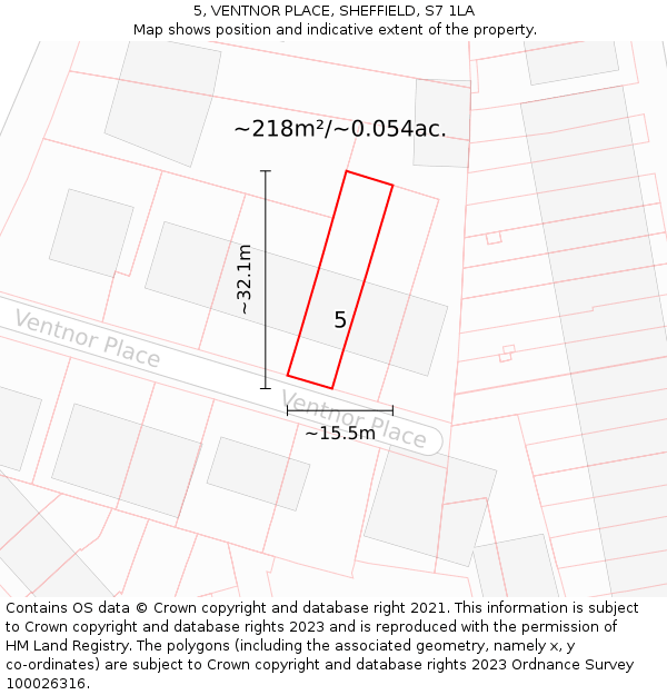 5, VENTNOR PLACE, SHEFFIELD, S7 1LA: Plot and title map