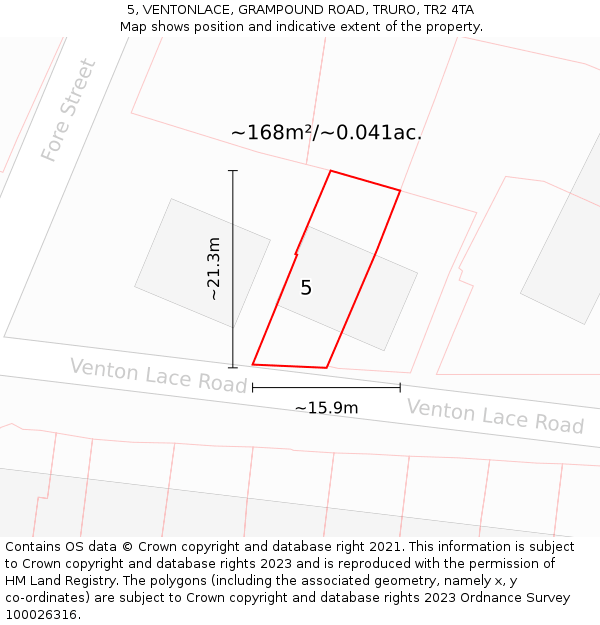 5, VENTONLACE, GRAMPOUND ROAD, TRURO, TR2 4TA: Plot and title map