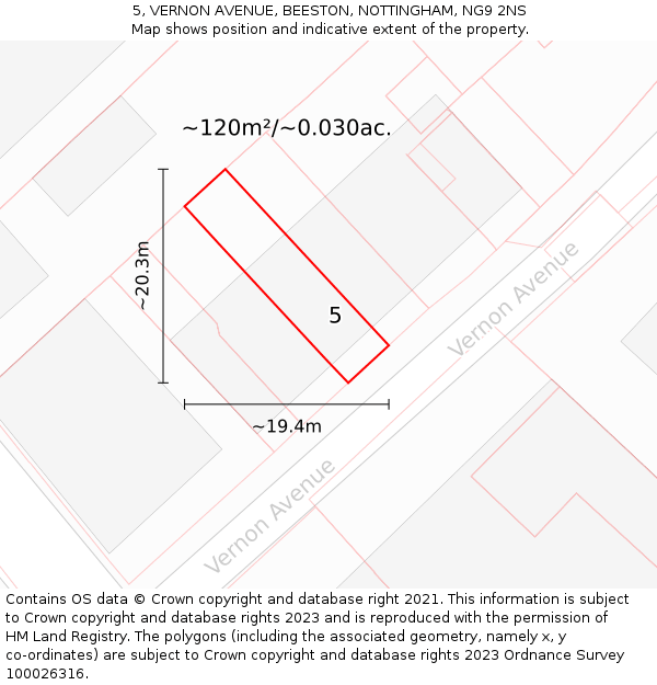 5, VERNON AVENUE, BEESTON, NOTTINGHAM, NG9 2NS: Plot and title map