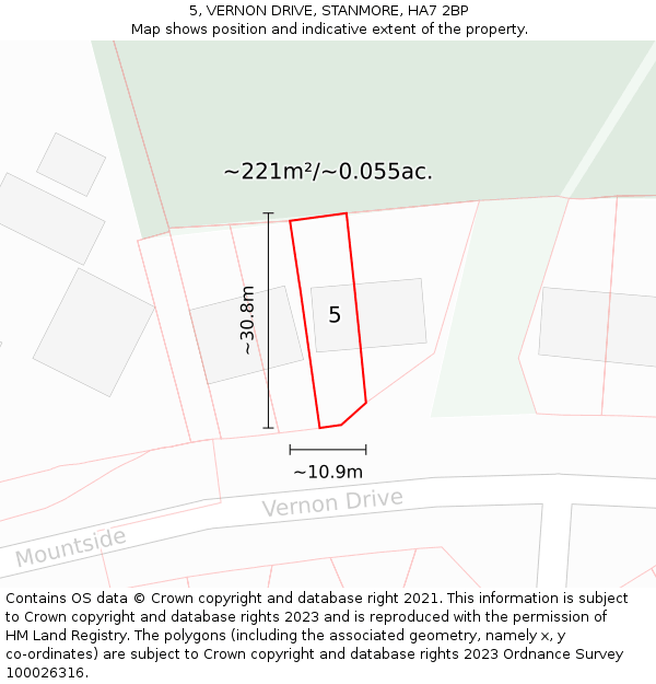 5, VERNON DRIVE, STANMORE, HA7 2BP: Plot and title map