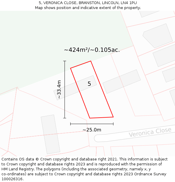5, VERONICA CLOSE, BRANSTON, LINCOLN, LN4 1PU: Plot and title map