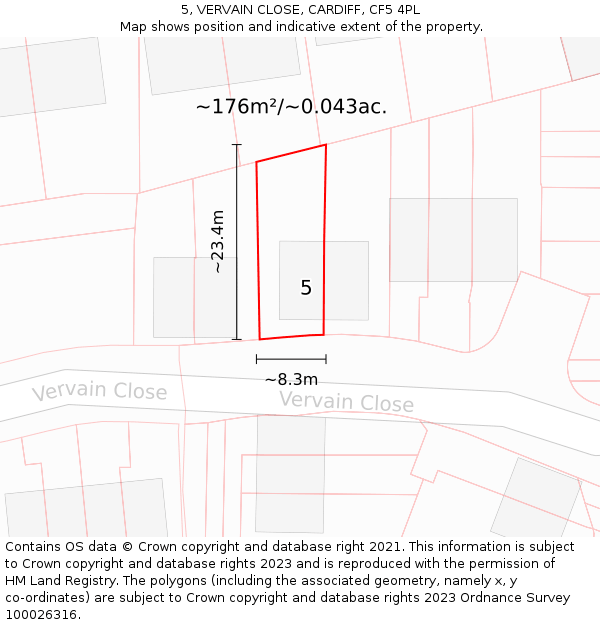 5, VERVAIN CLOSE, CARDIFF, CF5 4PL: Plot and title map