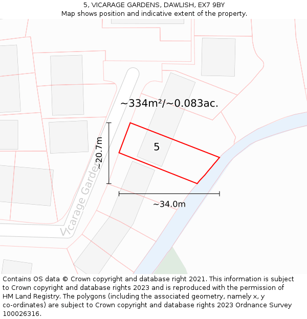 5, VICARAGE GARDENS, DAWLISH, EX7 9BY: Plot and title map