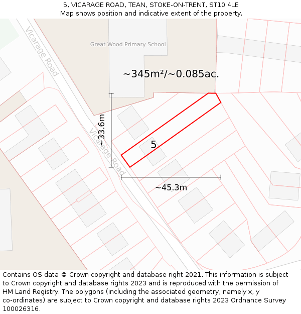 5, VICARAGE ROAD, TEAN, STOKE-ON-TRENT, ST10 4LE: Plot and title map