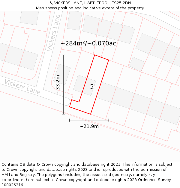 5, VICKERS LANE, HARTLEPOOL, TS25 2DN: Plot and title map