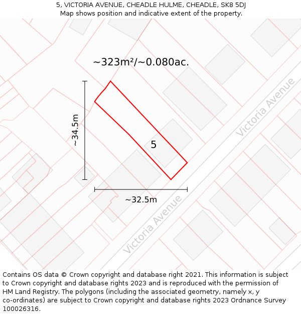 5, VICTORIA AVENUE, CHEADLE HULME, CHEADLE, SK8 5DJ: Plot and title map
