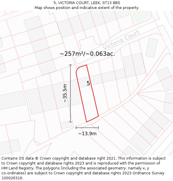 5, VICTORIA COURT, LEEK, ST13 8BS: Plot and title map