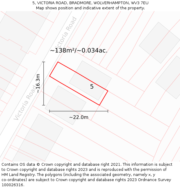 5, VICTORIA ROAD, BRADMORE, WOLVERHAMPTON, WV3 7EU: Plot and title map