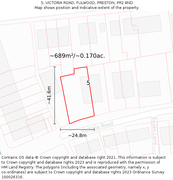 5, VICTORIA ROAD, FULWOOD, PRESTON, PR2 8ND: Plot and title map