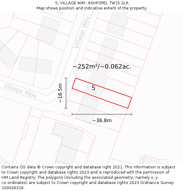 5, VILLAGE WAY, ASHFORD, TW15 2LA: Plot and title map