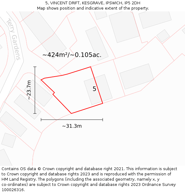 5, VINCENT DRIFT, KESGRAVE, IPSWICH, IP5 2DH: Plot and title map