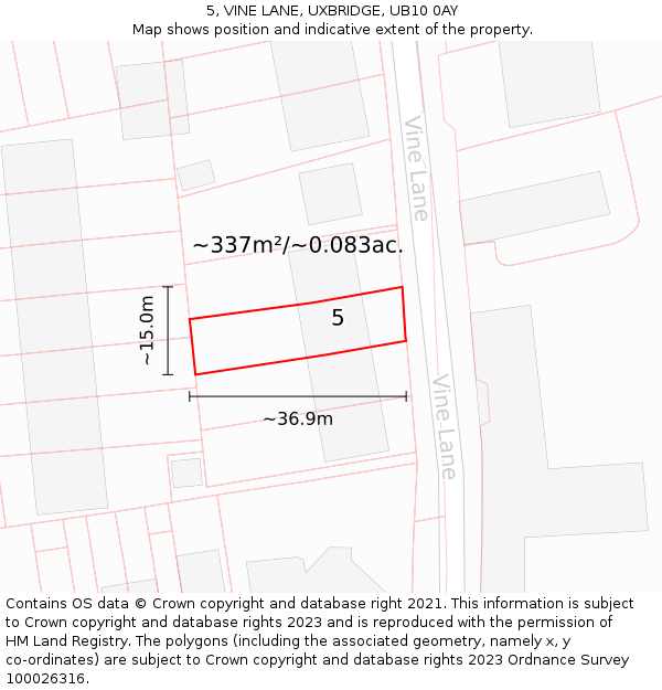 5, VINE LANE, UXBRIDGE, UB10 0AY: Plot and title map