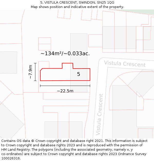 5, VISTULA CRESCENT, SWINDON, SN25 1QG: Plot and title map