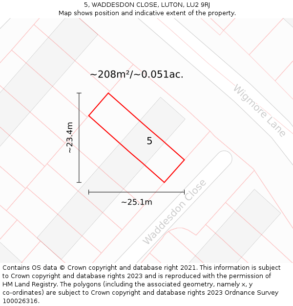 5, WADDESDON CLOSE, LUTON, LU2 9RJ: Plot and title map