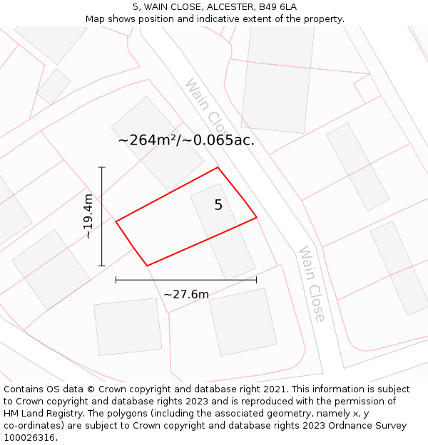 5, WAIN CLOSE, ALCESTER, B49 6LA: Plot and title map