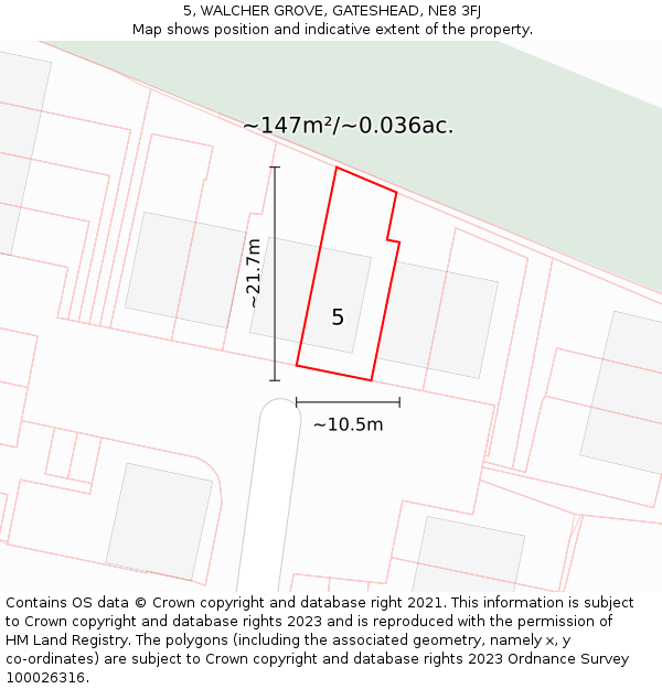 5, WALCHER GROVE, GATESHEAD, NE8 3FJ: Plot and title map