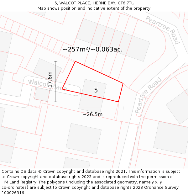 5, WALCOT PLACE, HERNE BAY, CT6 7TU: Plot and title map