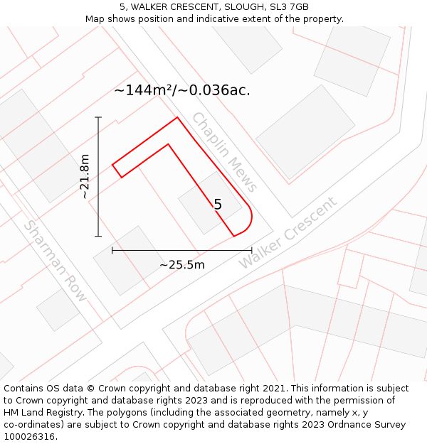 5, WALKER CRESCENT, SLOUGH, SL3 7GB: Plot and title map