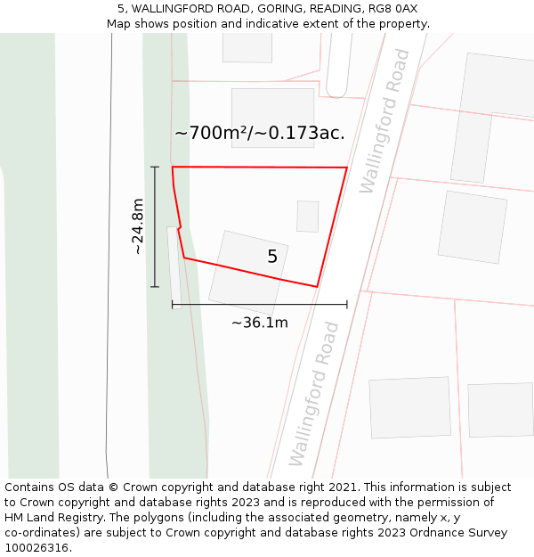 5, WALLINGFORD ROAD, GORING, READING, RG8 0AX: Plot and title map