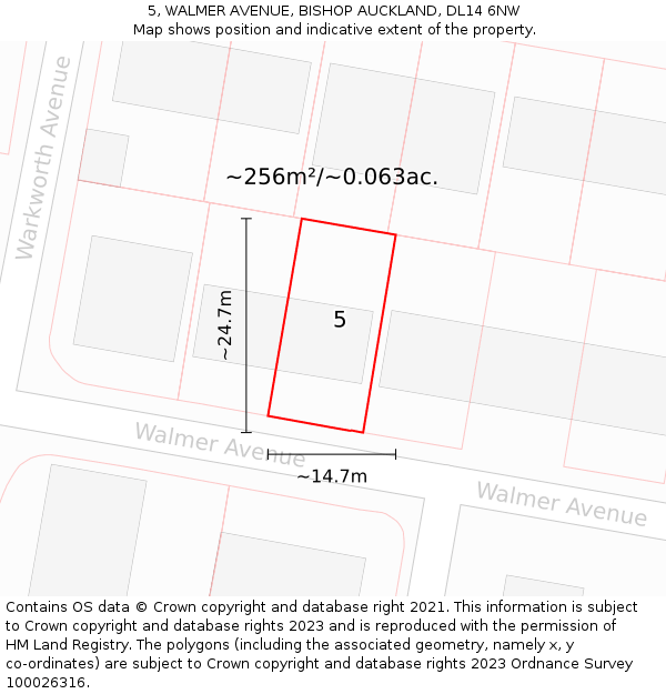 5, WALMER AVENUE, BISHOP AUCKLAND, DL14 6NW: Plot and title map