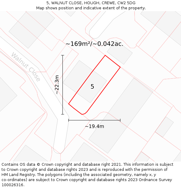 5, WALNUT CLOSE, HOUGH, CREWE, CW2 5DG: Plot and title map