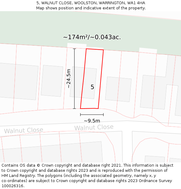 5, WALNUT CLOSE, WOOLSTON, WARRINGTON, WA1 4HA: Plot and title map