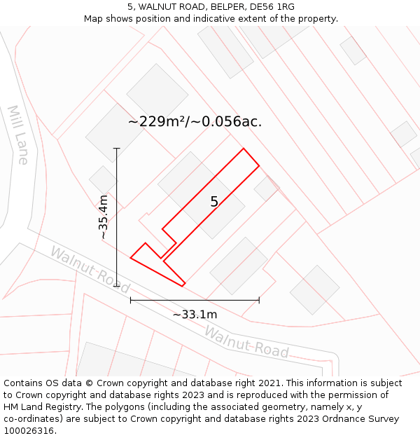 5, WALNUT ROAD, BELPER, DE56 1RG: Plot and title map