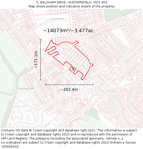 5, WALSHAM DRIVE, HUDDERSFIELD, HD3 3GS: Plot and title map