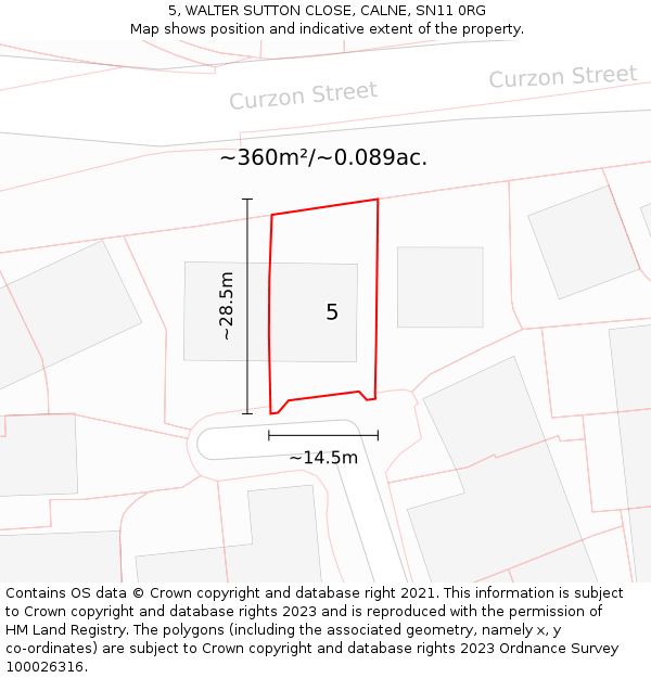 5, WALTER SUTTON CLOSE, CALNE, SN11 0RG: Plot and title map