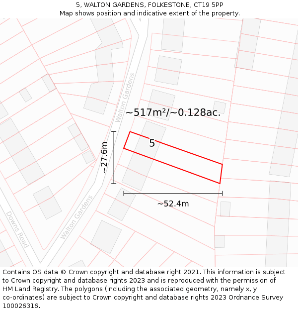 5, WALTON GARDENS, FOLKESTONE, CT19 5PP: Plot and title map