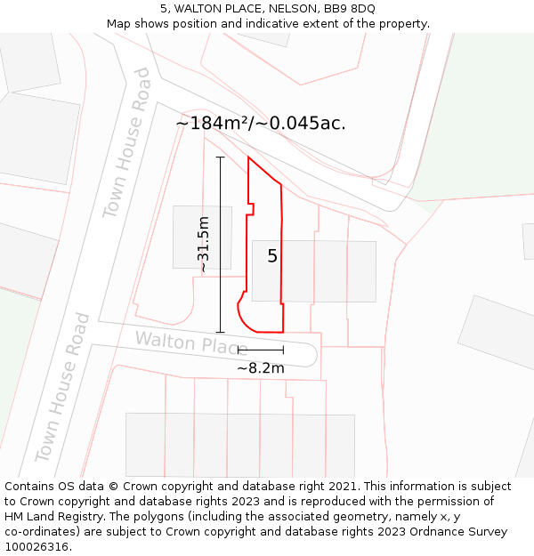 5, WALTON PLACE, NELSON, BB9 8DQ: Plot and title map