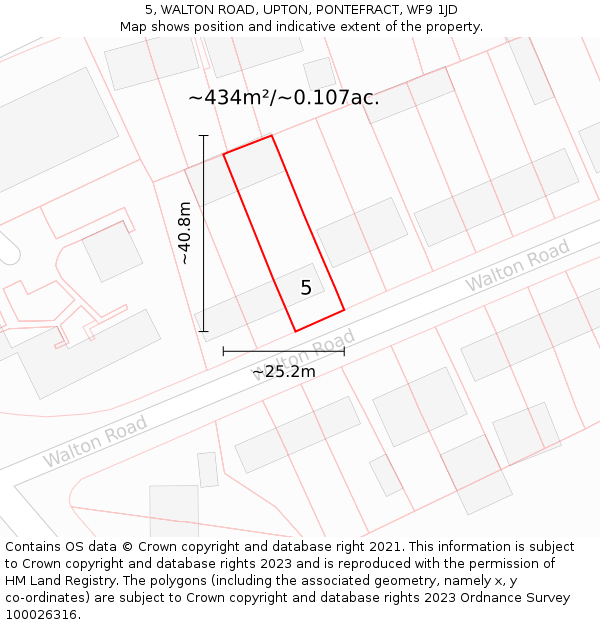 5, WALTON ROAD, UPTON, PONTEFRACT, WF9 1JD: Plot and title map