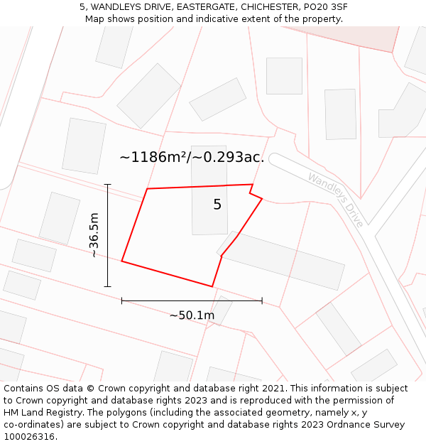 5, WANDLEYS DRIVE, EASTERGATE, CHICHESTER, PO20 3SF: Plot and title map