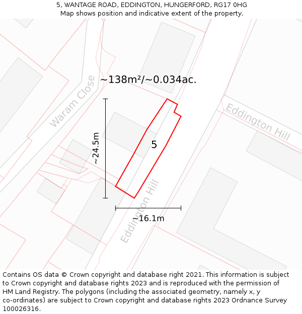 5, WANTAGE ROAD, EDDINGTON, HUNGERFORD, RG17 0HG: Plot and title map