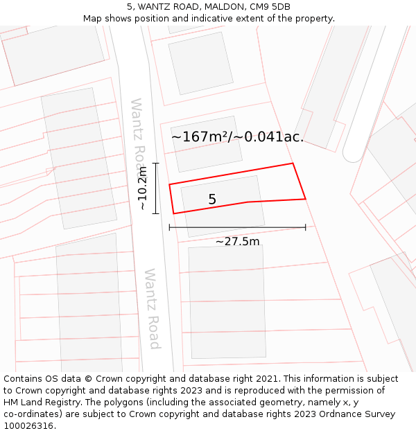 5, WANTZ ROAD, MALDON, CM9 5DB: Plot and title map