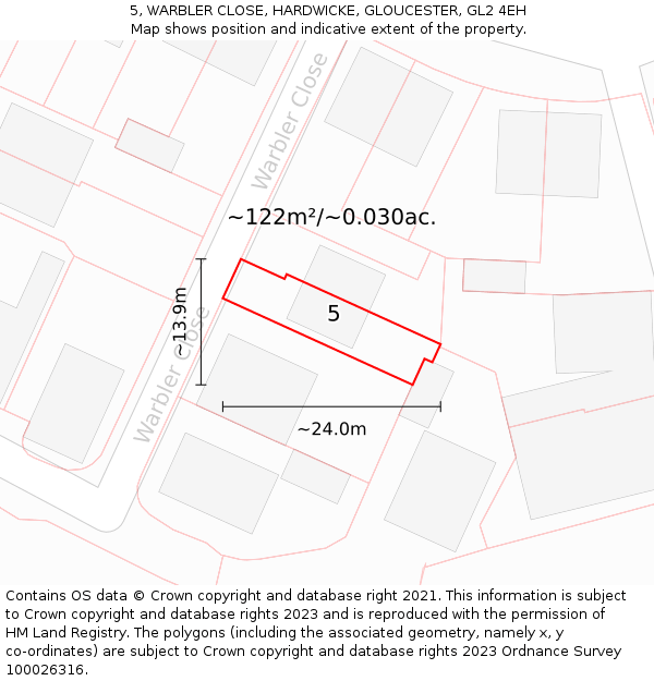 5, WARBLER CLOSE, HARDWICKE, GLOUCESTER, GL2 4EH: Plot and title map