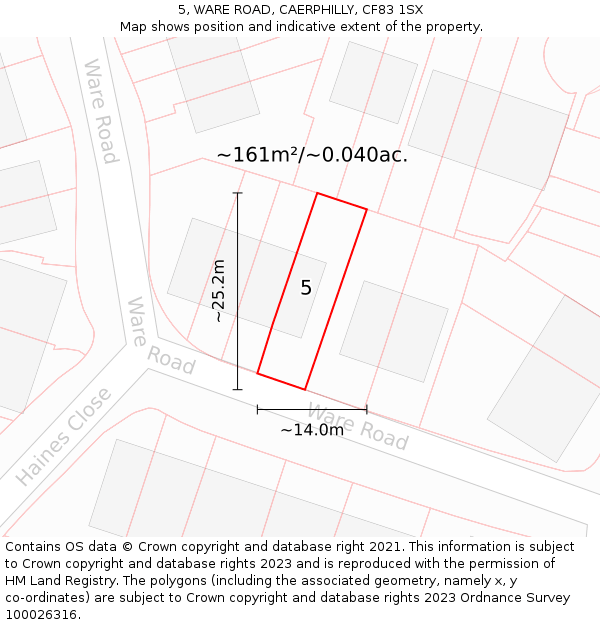 5, WARE ROAD, CAERPHILLY, CF83 1SX: Plot and title map