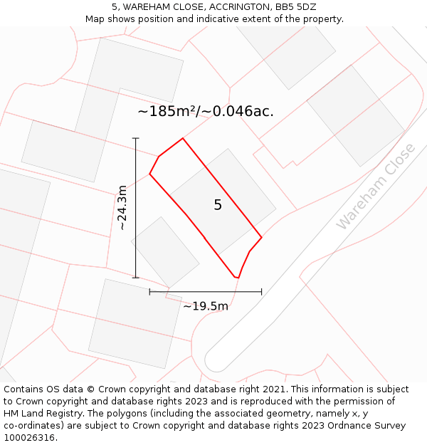 5, WAREHAM CLOSE, ACCRINGTON, BB5 5DZ: Plot and title map