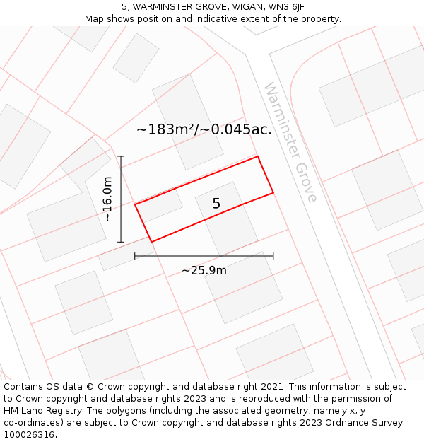5, WARMINSTER GROVE, WIGAN, WN3 6JF: Plot and title map