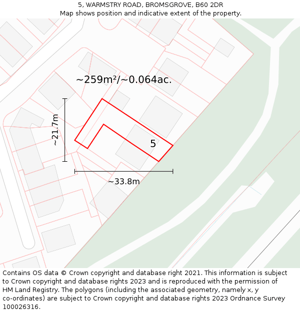 5, WARMSTRY ROAD, BROMSGROVE, B60 2DR: Plot and title map