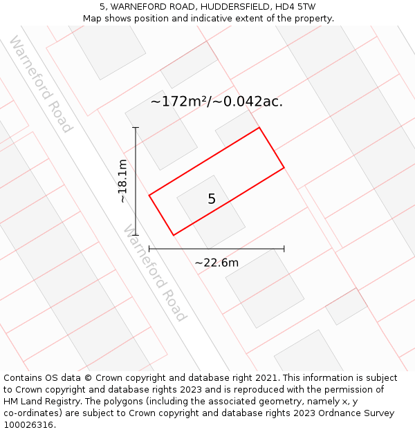 5, WARNEFORD ROAD, HUDDERSFIELD, HD4 5TW: Plot and title map