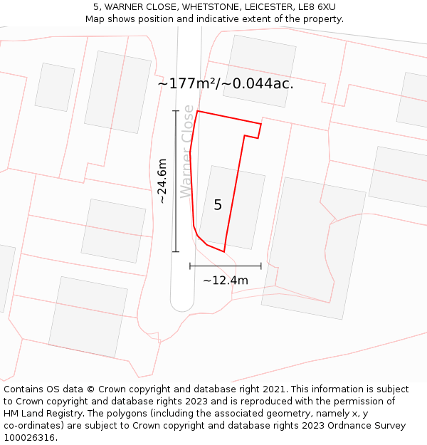 5, WARNER CLOSE, WHETSTONE, LEICESTER, LE8 6XU: Plot and title map
