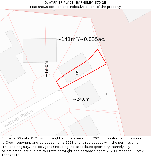 5, WARNER PLACE, BARNSLEY, S75 2EJ: Plot and title map