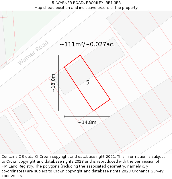 5, WARNER ROAD, BROMLEY, BR1 3RR: Plot and title map