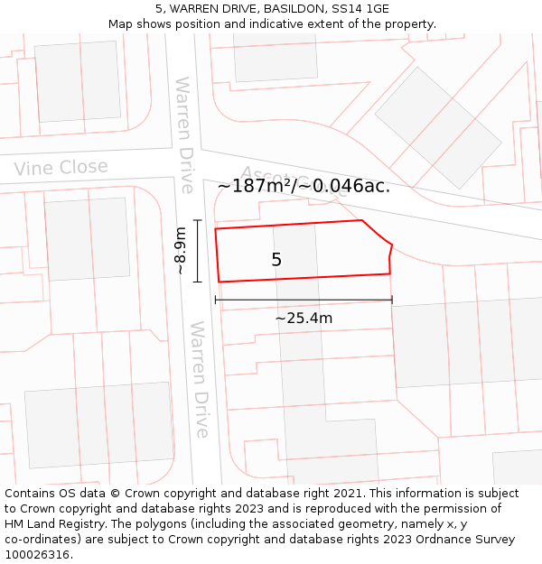 5, WARREN DRIVE, BASILDON, SS14 1GE: Plot and title map