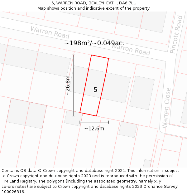 5, WARREN ROAD, BEXLEYHEATH, DA6 7LU: Plot and title map